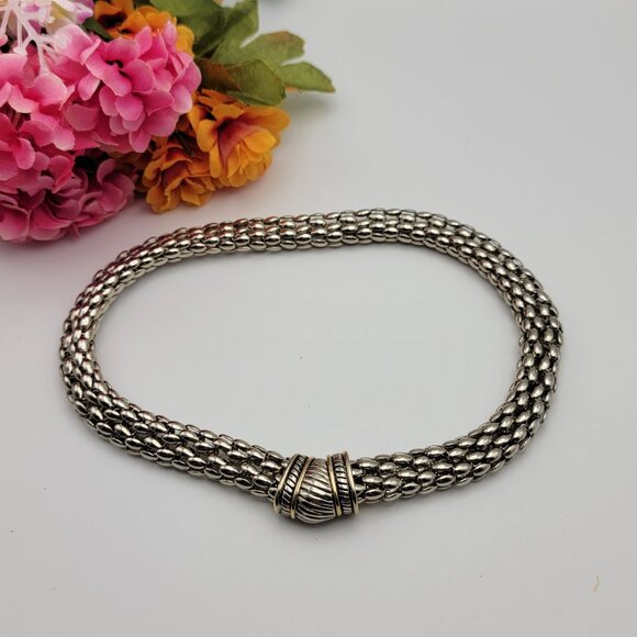 Silver Tone Popcorn Chain Statement Choker Necklace 17" Magnetic Clasp - Picture 1 of 6